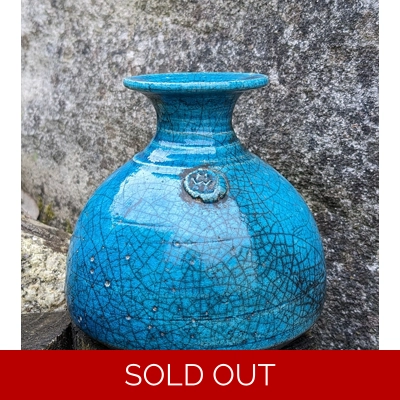 Hugh West | Blue Raku Pottery Vase - Cornish Ceramics UK